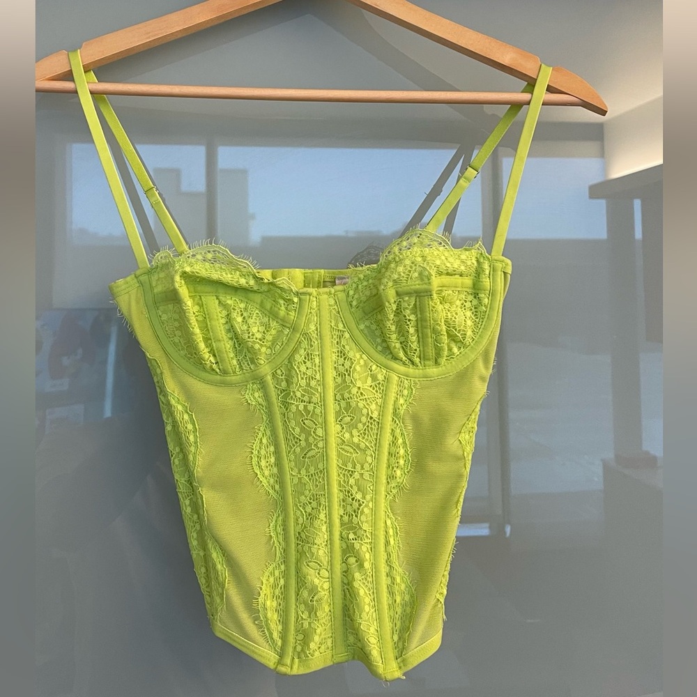 Lace Bustier Top in Neon Yellow